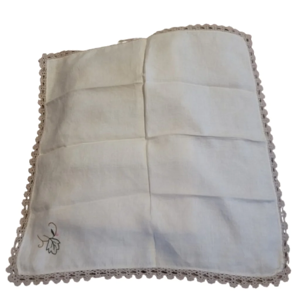 Embroidered Linen Napkins with Crochet Trim